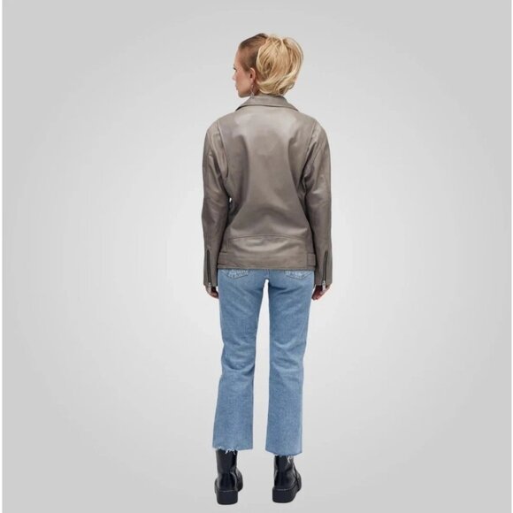 Bod & Christensen Lauren Leather Motorcycle Jacket Gunmetal Women's XS New - Picture 8 of 8